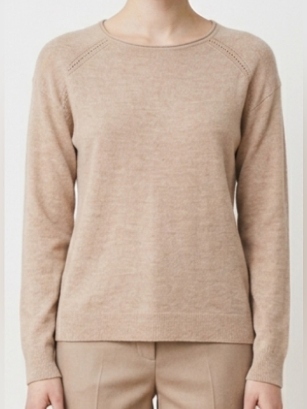 Lafayette 148 New York M Light Beige(dune) cashmereScoop Neck Sweater- blouse